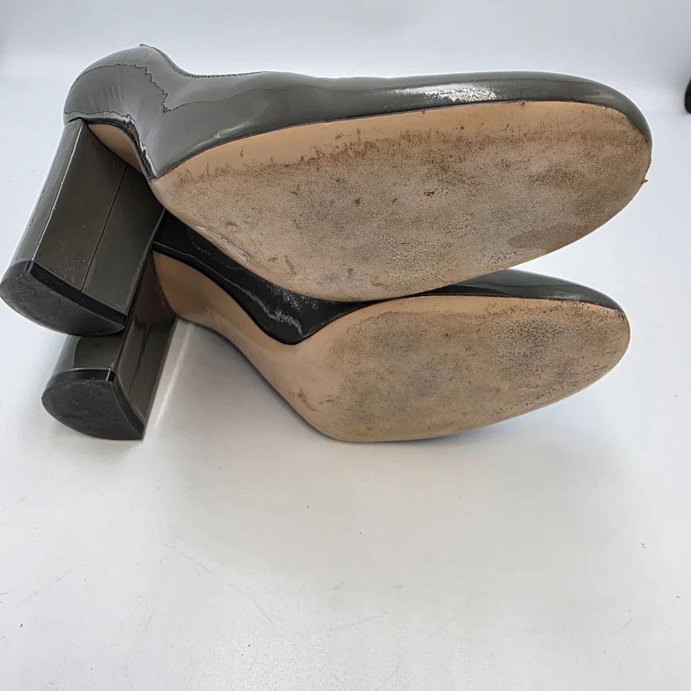 GIANVITO ROSSI Taupe (Green/Gray) Patent Block Heeled Pump (85mm), Size 35½
